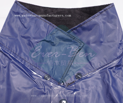 Blue plastic rain mac collar